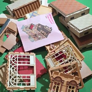 Dollhouse Building Set with Red and Cream Accents